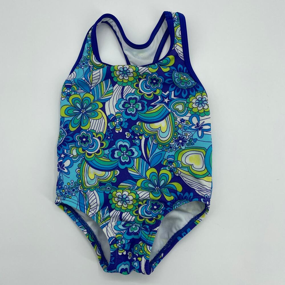 SPEEDO Swimsuit One Piece Floral Print Racerback Bathing Suit Baby 18 Months